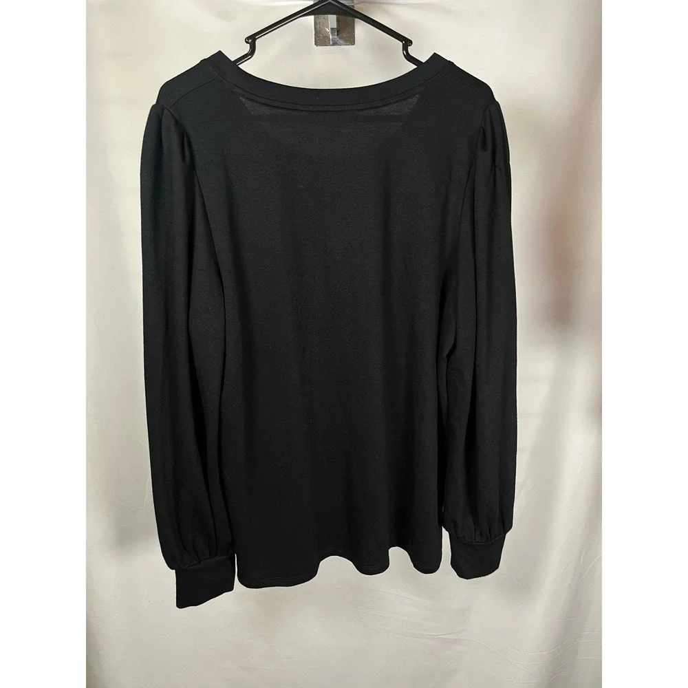 Banana Republic Womens XL Black Puff Sleeve Scoop Neck Long Sleeve Knit Top‎